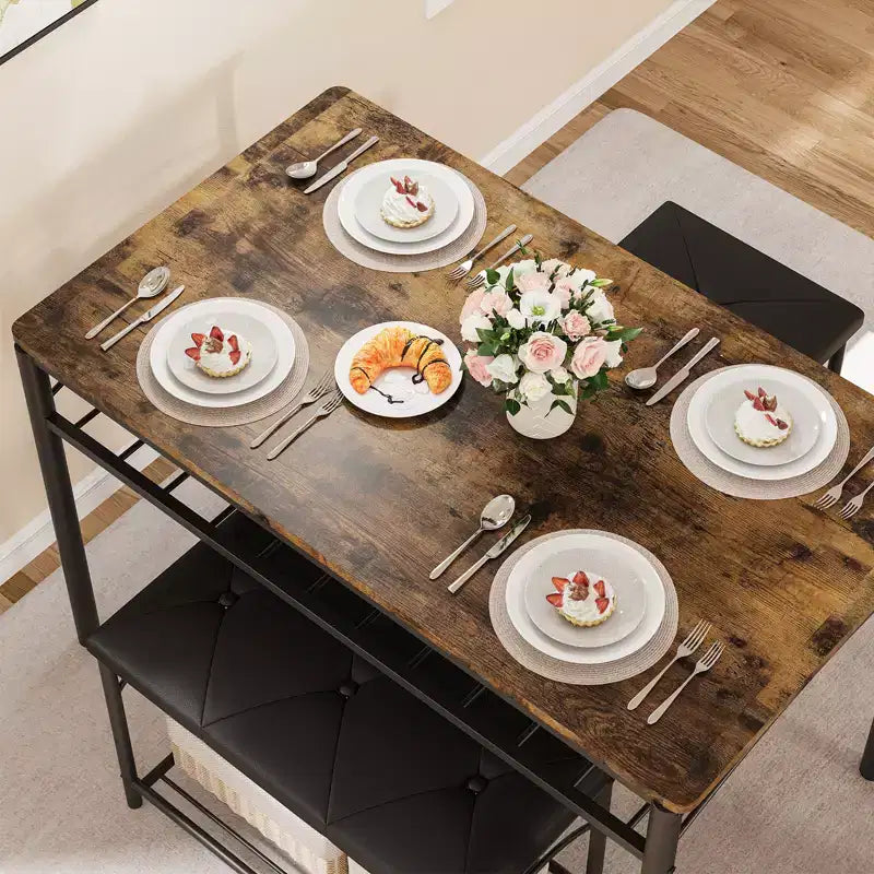Garvee Set da Tavolo da Pranzo per 4 con Panche Imbottite e 2 Sgabelli, Set di Sedie da Tavolo da Cucina Piccolo per Appartamento, Monolocale, Casa e Spazi Ridotti