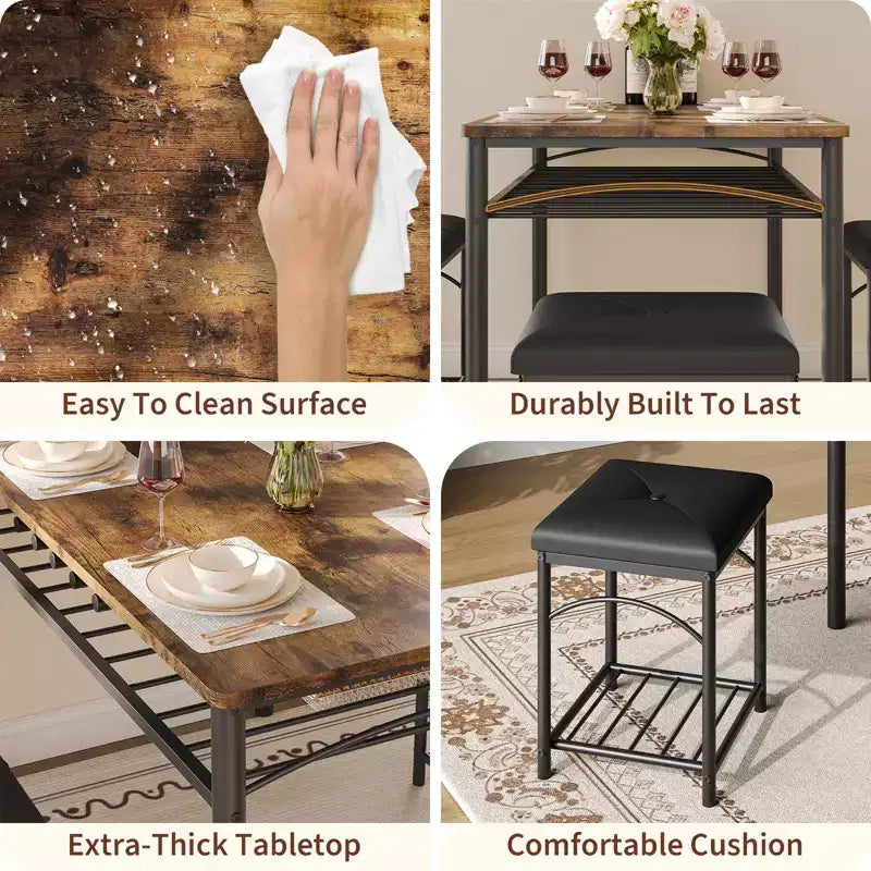Garvee Set da Tavolo da Pranzo per 4 con Panche Imbottite e 2 Sgabelli, Set di Sedie da Tavolo da Cucina Piccolo per Appartamento, Monolocale, Casa e Spazi Ridotti