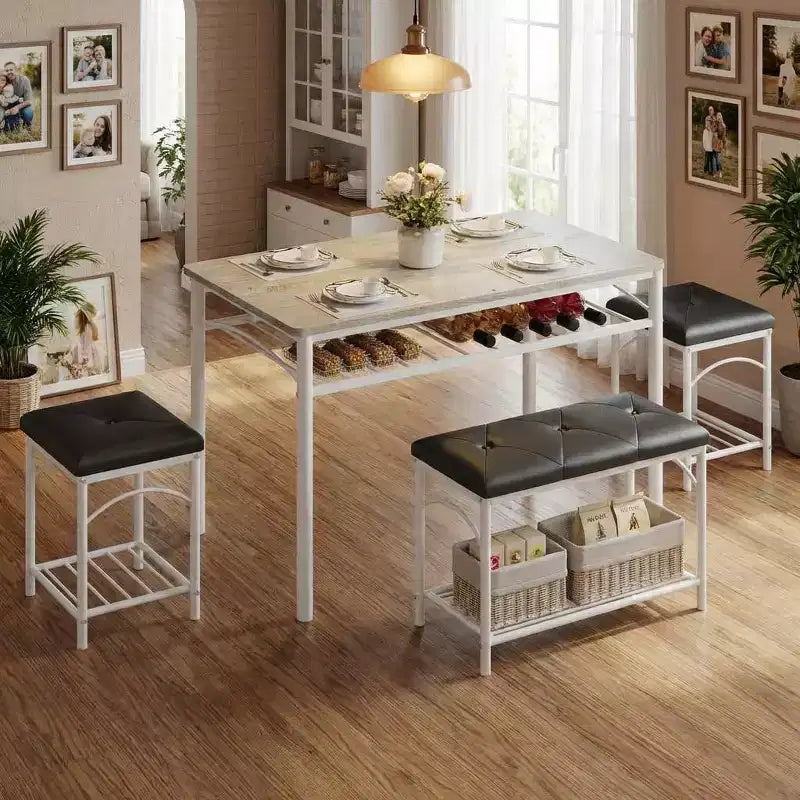 Garvee Set da Tavolo da Pranzo per 4 con Panche Imbottite e 2 Sgabelli, Set di Sedie da Tavolo da Cucina Piccolo per Appartamento, Monolocale, Casa e Spazi Ridotti