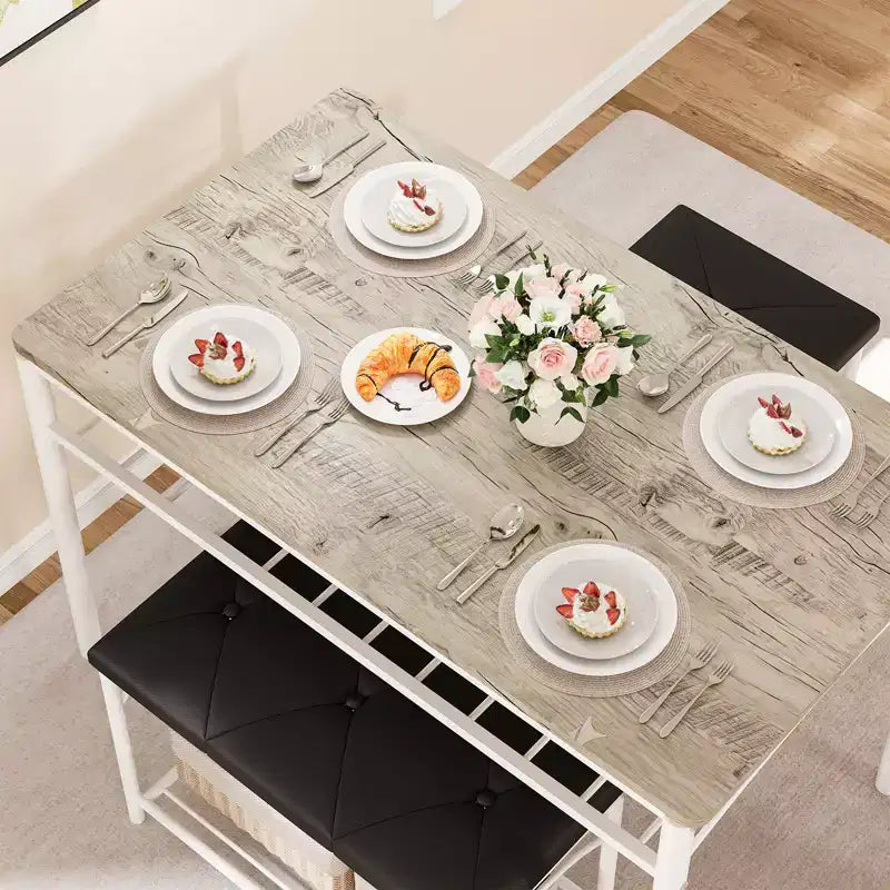 Garvee Set da Tavolo da Pranzo per 4 con Panche Imbottite e 2 Sgabelli, Set di Sedie da Tavolo da Cucina Piccolo per Appartamento, Monolocale, Casa e Spazi Ridotti