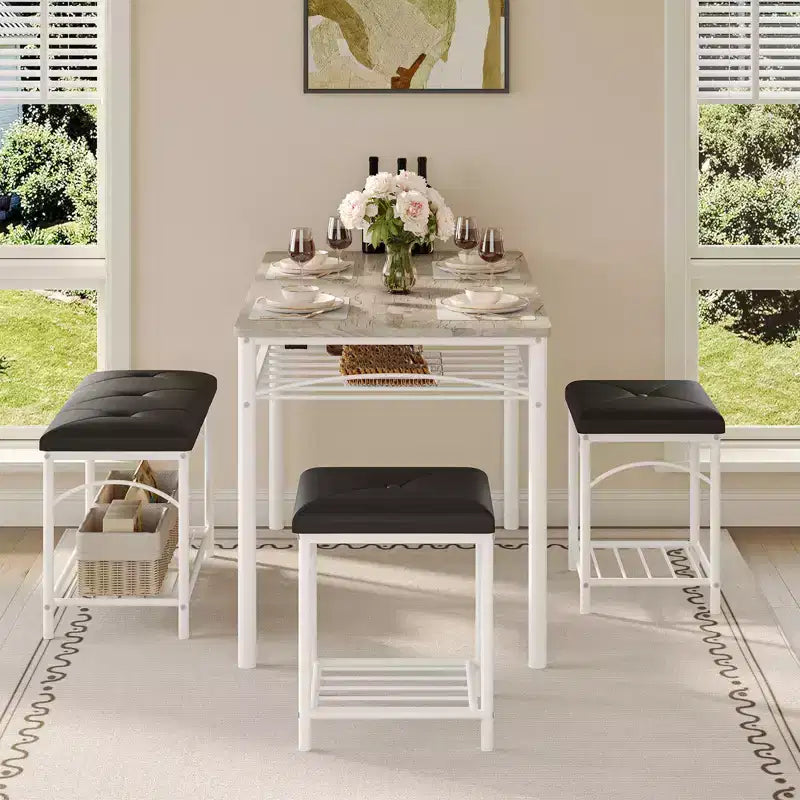 Garvee Set da Tavolo da Pranzo per 4 con Panche Imbottite e 2 Sgabelli, Set di Sedie da Tavolo da Cucina Piccolo per Appartamento, Monolocale, Casa e Spazi Ridotti