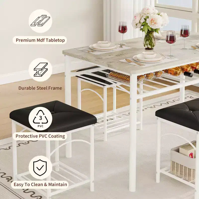 Garvee Set da Tavolo da Pranzo per 4 con Panche Imbottite e 2 Sgabelli, Set di Sedie da Tavolo da Cucina Piccolo per Appartamento, Monolocale, Casa e Spazi Ridotti