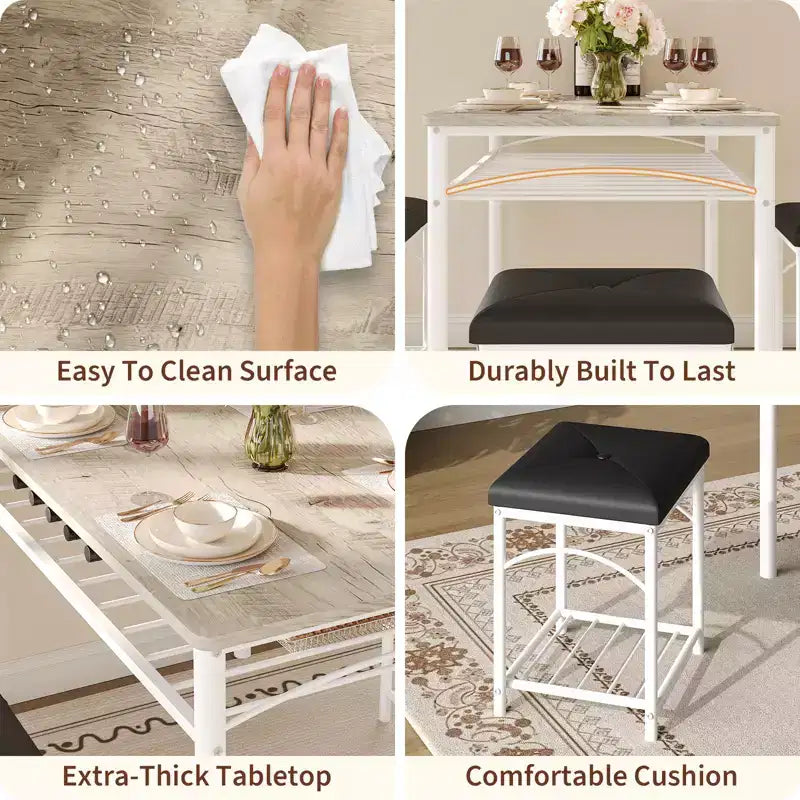 Garvee Set da Tavolo da Pranzo per 4 con Panche Imbottite e 2 Sgabelli, Set di Sedie da Tavolo da Cucina Piccolo per Appartamento, Monolocale, Casa e Spazi Ridotti