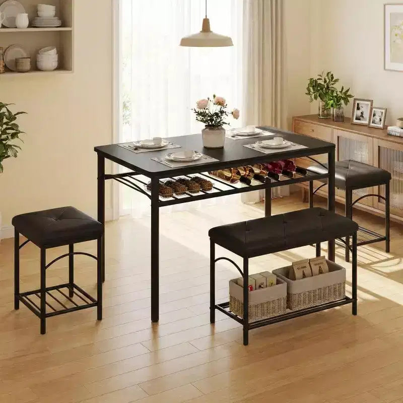 Garvee Set da Tavolo da Pranzo per 4 con Panche Imbottite e 2 Sgabelli, Set di Sedie da Tavolo da Cucina Piccolo per Appartamento, Monolocale, Casa e Spazi Ridotti