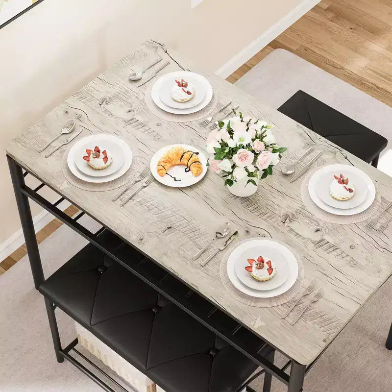 Garvee Set da Tavolo da Pranzo per 4 con Panche Imbottite e 2 Sgabelli, Set di Sedie da Tavolo da Cucina Piccolo per Appartamento, Monolocale, Casa e Spazi Ridotti