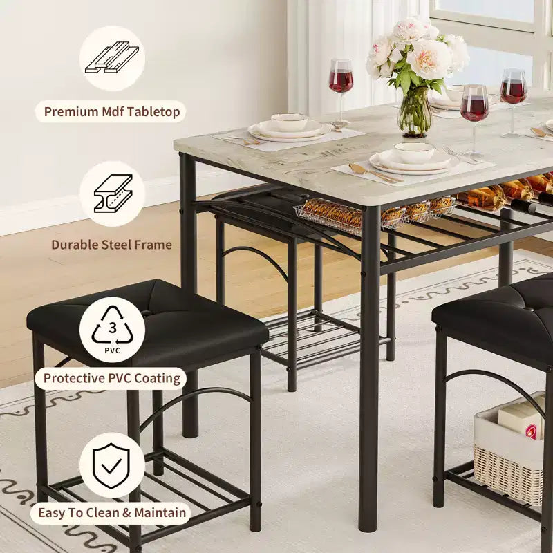 Garvee Set da Tavolo da Pranzo per 4 con Panche Imbottite e 2 Sgabelli, Set di Sedie da Tavolo da Cucina Piccolo per Appartamento, Monolocale, Casa e Spazi Ridotti