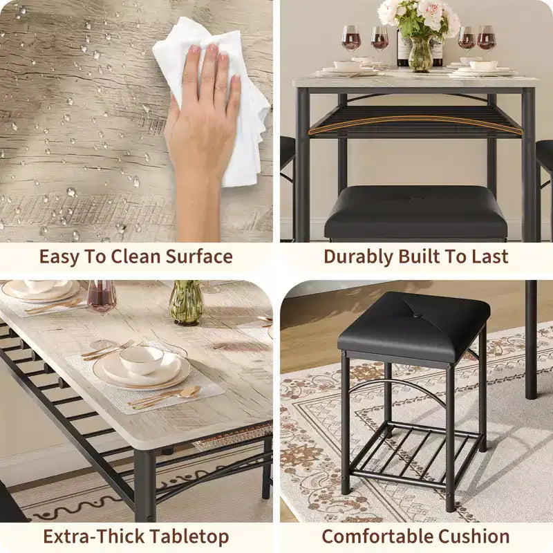 Garvee Set da Tavolo da Pranzo per 4 con Panche Imbottite e 2 Sgabelli, Set di Sedie da Tavolo da Cucina Piccolo per Appartamento, Monolocale, Casa e Spazi Ridotti