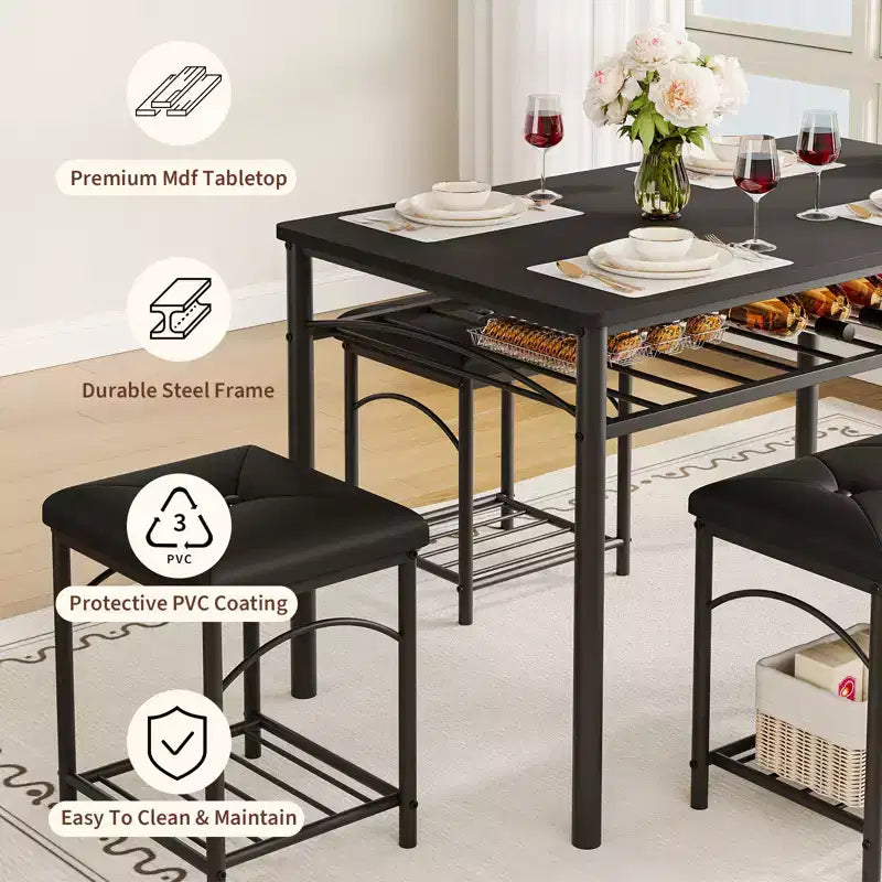 Garvee Set da Tavolo da Pranzo per 4 con Panche Imbottite e 2 Sgabelli, Set di Sedie da Tavolo da Cucina Piccolo per Appartamento, Monolocale, Casa e Spazi Ridotti
