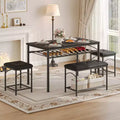 Garvee Dining Table Set for 4 with Upholstered Benches and 2 Stools, Small Kitchen Table Chairs Set of 4 for Apartment, Studio, Home and Small Space