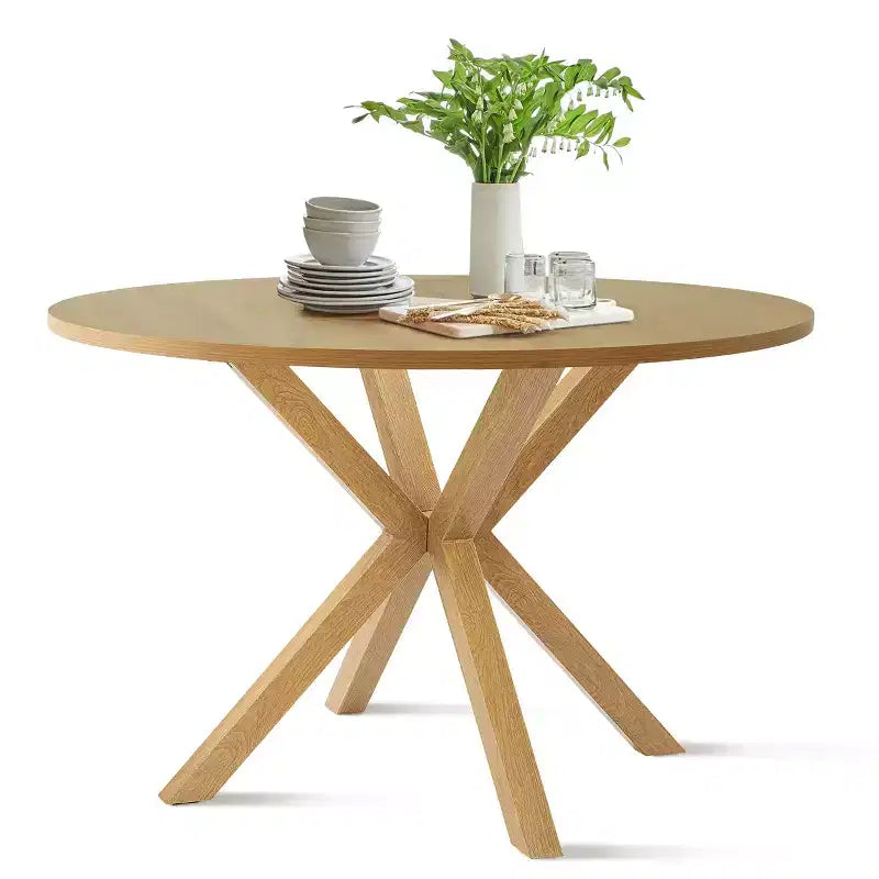 Moderno set da pranzo per 4, tavolo su piedistallo salvaspazio con sedie imbottite in boucle, schienale in rattan a rete, uso appartamento-Panipeachy