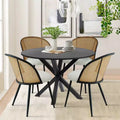 Modern Dining Table Set for 4, Space-Saving Pedestal Table with Boucle Upholstered Chairs, Mesh Rattan Backrest, Apartment Use-Panipeachy