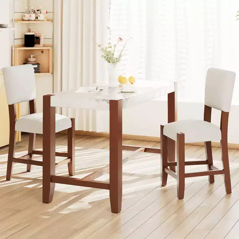 3-Piece Counter Height Dining Set with Faux Marble Table and 2 Upholstered Chairs, for Pub Kitchen or Small Space