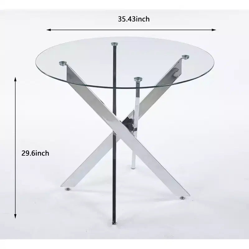 5-Piece Mid-Century Dining Set with Glass Table Top and Metal Legs for 4-6 People, Also Functions as Coffee Table