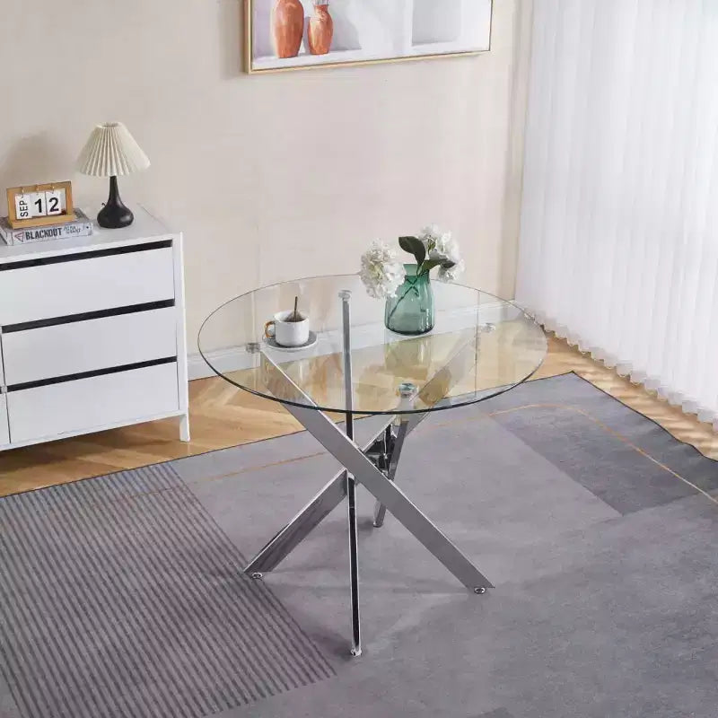Set da pranzo da 5 pezzi in stile Mid-Century con piano in vetro e gambe in metallo per 4-6 persone, utilizzabile anche come tavolino da caffè