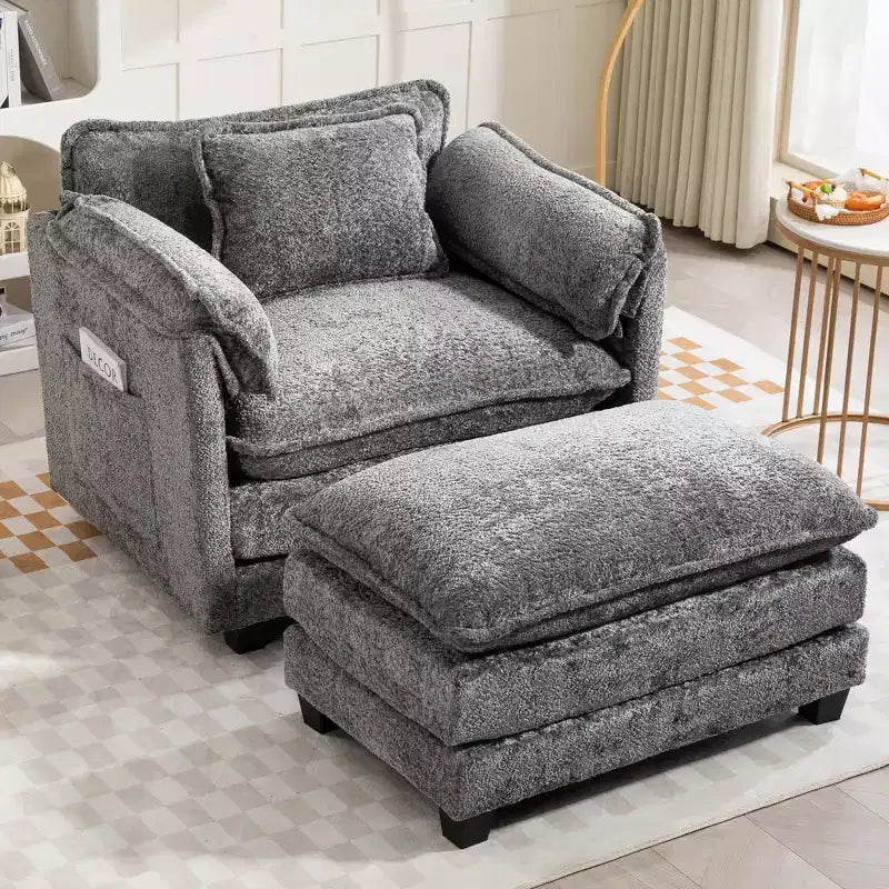 GDFStudio Dorine Modern Boucle Upholstered Oversized Sofa with Ottoman