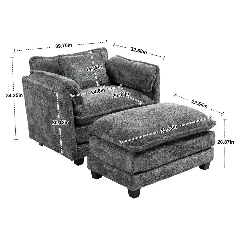 GDFStudio Dorine Modern Boucle Upholstered Oversized Sofa with Ottoman