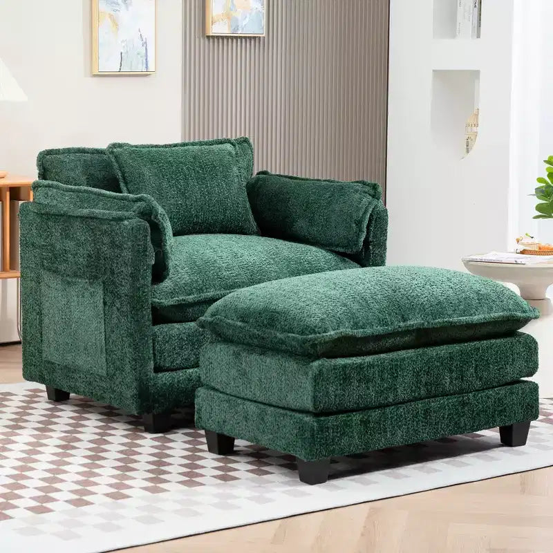 GDFStudio Dorine Modern Boucle Upholstered Oversized Sofa with Ottoman