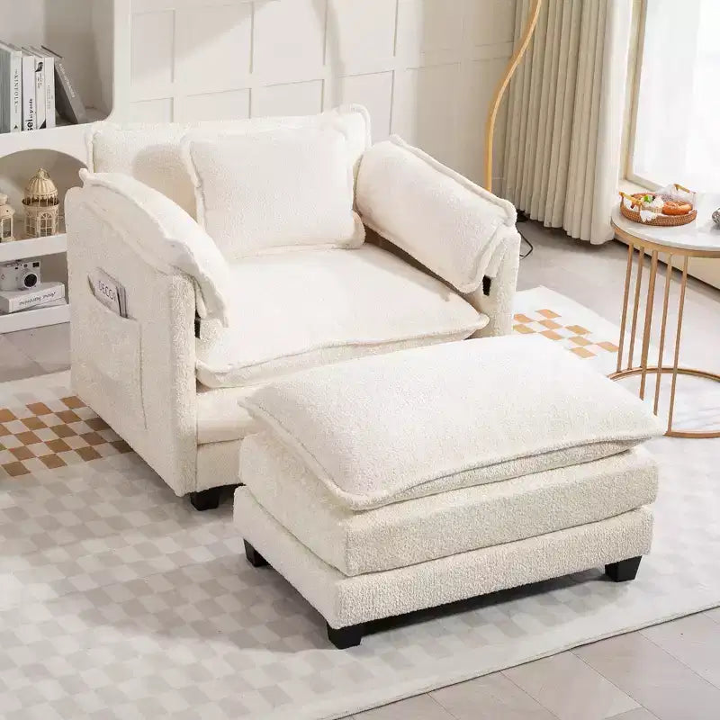 GDFStudio Dorine Modern Boucle Upholstered Oversized Sofa with Ottoman
