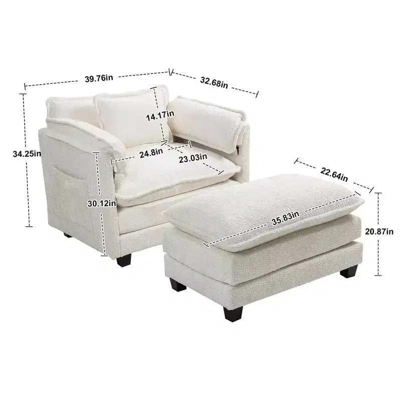 GDFStudio Dorine Modern Boucle Upholstered Oversized Sofa with Ottoman