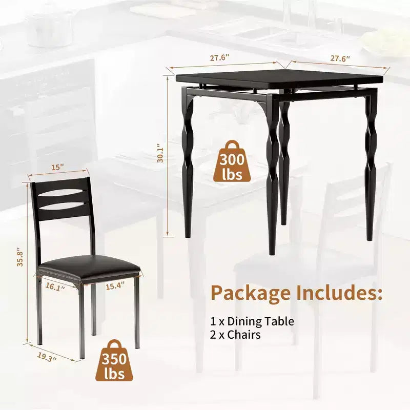 Set da pranzo per 2, Tavolo da pranzo e sedie set da 2, Set da pranzo da 3 pezzi con gambe a spirale per piccoli spazi, cucina, appartamento