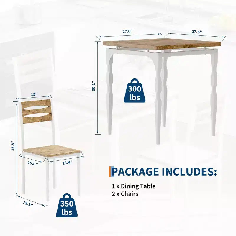 Set da pranzo per 2, Tavolo da pranzo e sedie set da 2, Set da pranzo da 3 pezzi con gambe a spirale per piccoli spazi, cucina, appartamento