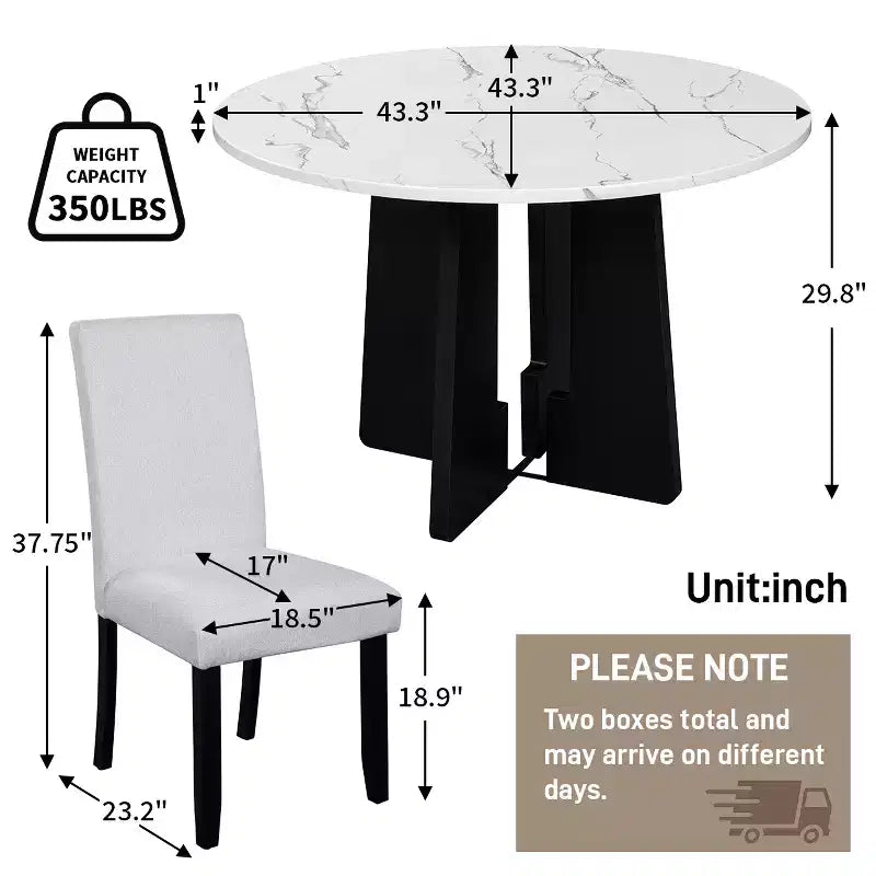Set tavolo e sedie da pranzo da 5 pezzi con tavolo da 43 pollici, per sala da pranzo, cucina e soggiorno