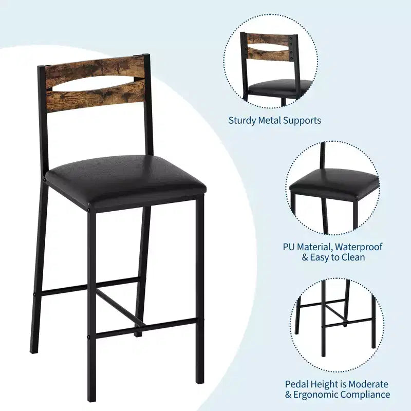 Set tavolo da pranzo da 3 pezzi per 2 persone, set tavolo da bar altezza bancone con 3 ripiani, tavolo da cucina con 2 sedie imbottite per soggiorno, nero