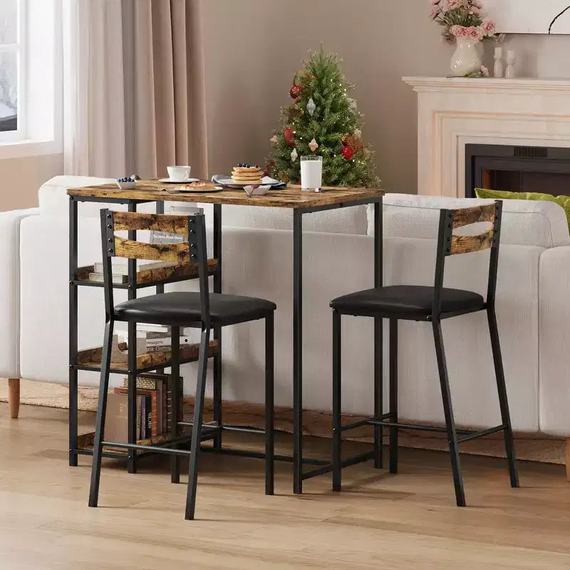 Set tavolo da pranzo da 3 pezzi per 2 persone, set tavolo da bar altezza bancone con 3 ripiani, tavolo da cucina con 2 sedie imbottite per soggiorno, nero