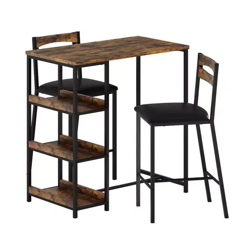 Set tavolo da pranzo da 3 pezzi per 2 persone, set tavolo da bar altezza bancone con 3 ripiani, tavolo da cucina con 2 sedie imbottite per soggiorno, nero