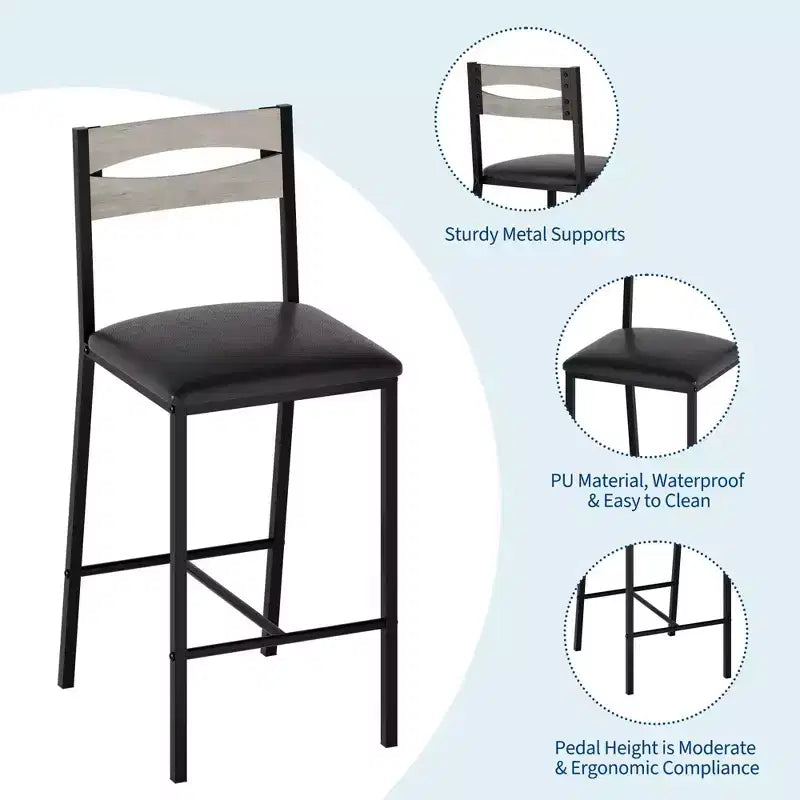Set tavolo da pranzo da 3 pezzi per 2 persone, set tavolo da bar altezza bancone con 3 ripiani, tavolo da cucina con 2 sedie imbottite per soggiorno, nero