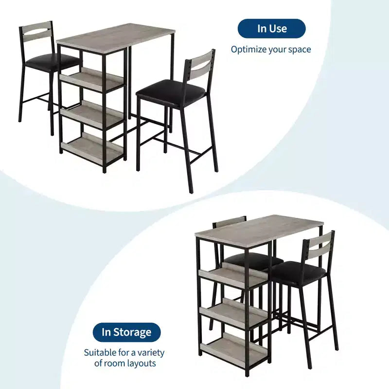Set tavolo da pranzo da 3 pezzi per 2 persone, set tavolo da bar altezza bancone con 3 ripiani, tavolo da cucina con 2 sedie imbottite per soggiorno, nero