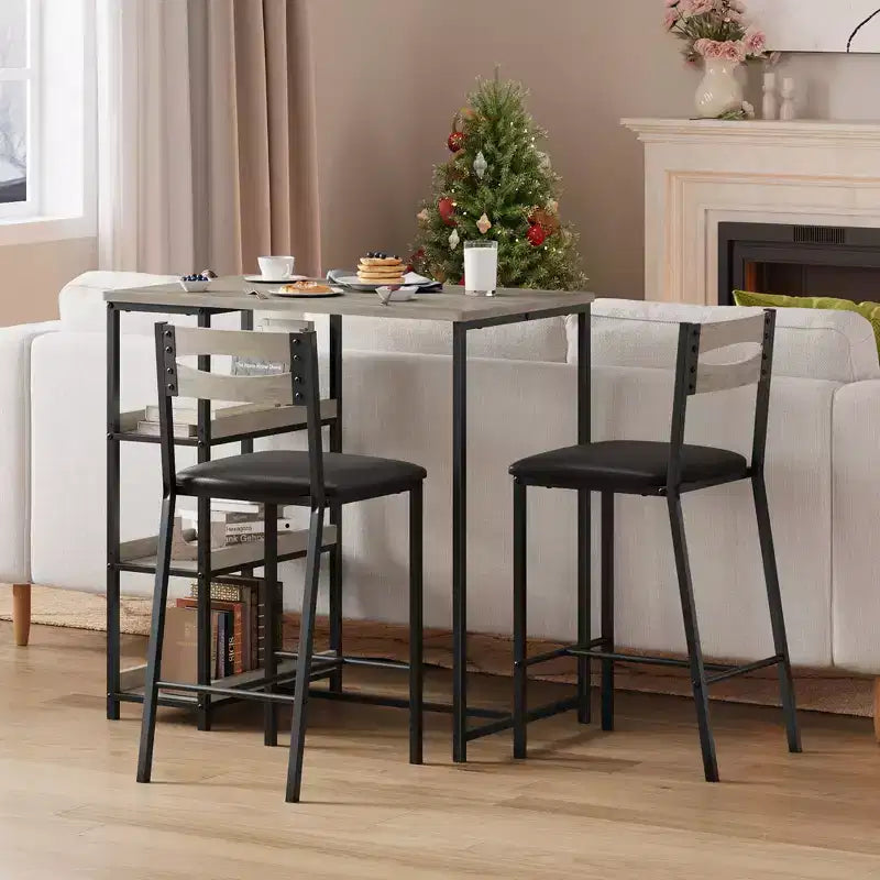 Set tavolo da pranzo da 3 pezzi per 2 persone, set tavolo da bar altezza bancone con 3 ripiani, tavolo da cucina con 2 sedie imbottite per soggiorno, nero