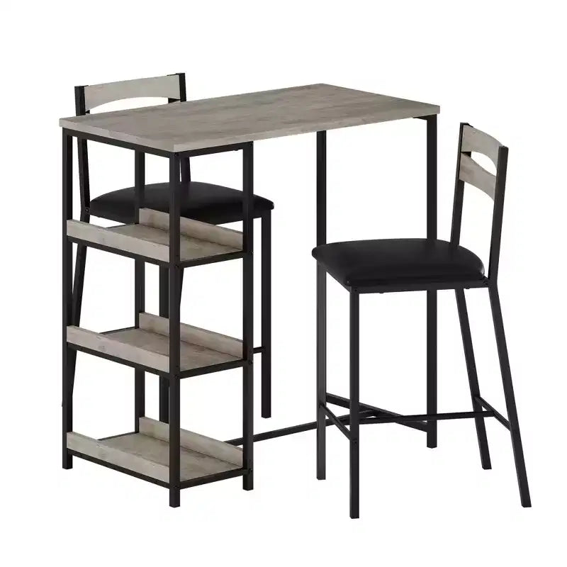 Set tavolo da pranzo da 3 pezzi per 2 persone, set tavolo da bar altezza bancone con 3 ripiani, tavolo da cucina con 2 sedie imbottite per soggiorno, nero