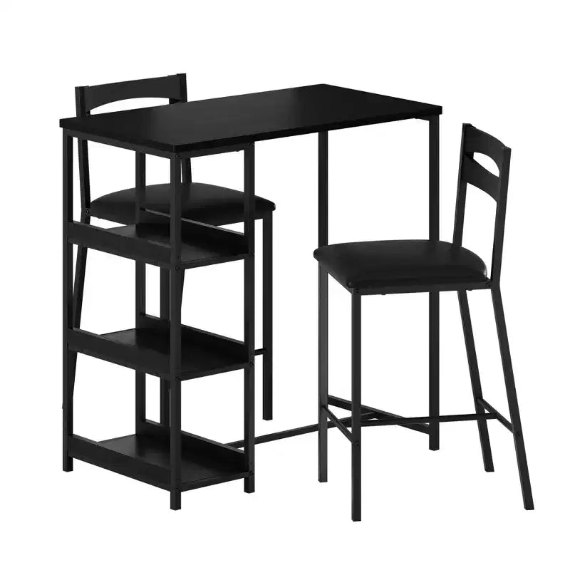Set tavolo da pranzo da 3 pezzi per 2 persone, set tavolo da bar altezza bancone con 3 ripiani, tavolo da cucina con 2 sedie imbottite per soggiorno, nero