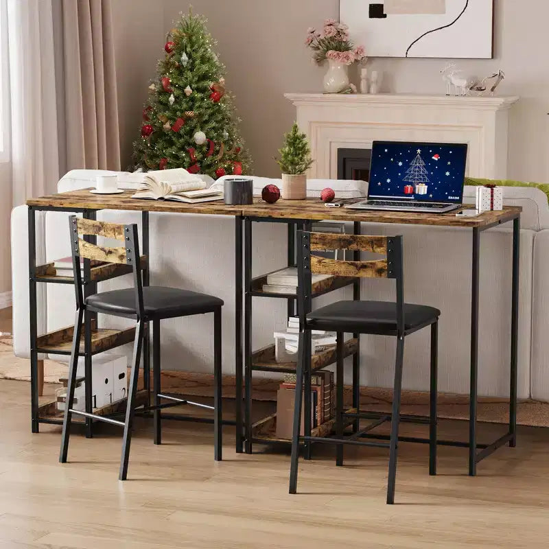 Set da pranzo da 3 pezzi per 2 persone, set con tavolo alto da bar e 3 ripiani portaoggetti, tavolo da cucina con 2 sedie imbottite per il soggiorno, nero