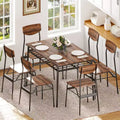 Karl Home 7-Piece Dining Table Set for 6, 43.3'' Kitchen Table and Wood Chairs with Storage and Backrest