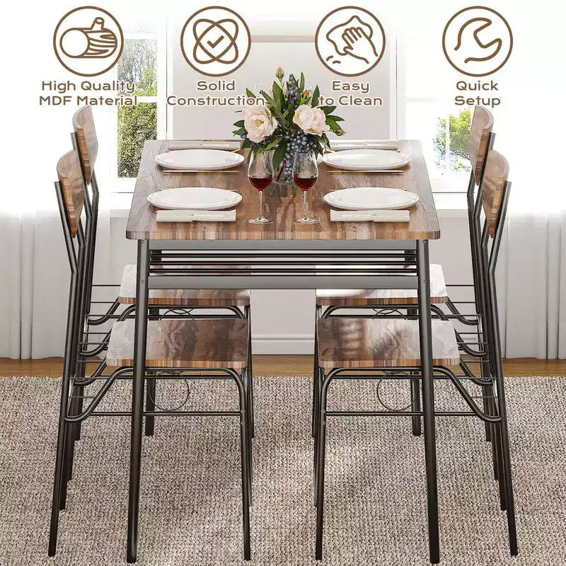 Karl Home, set da pranzo di 7 pezzi per 6 persone, tavolo da cucina da 110 cm e sedie in legno con contenitore e schienale