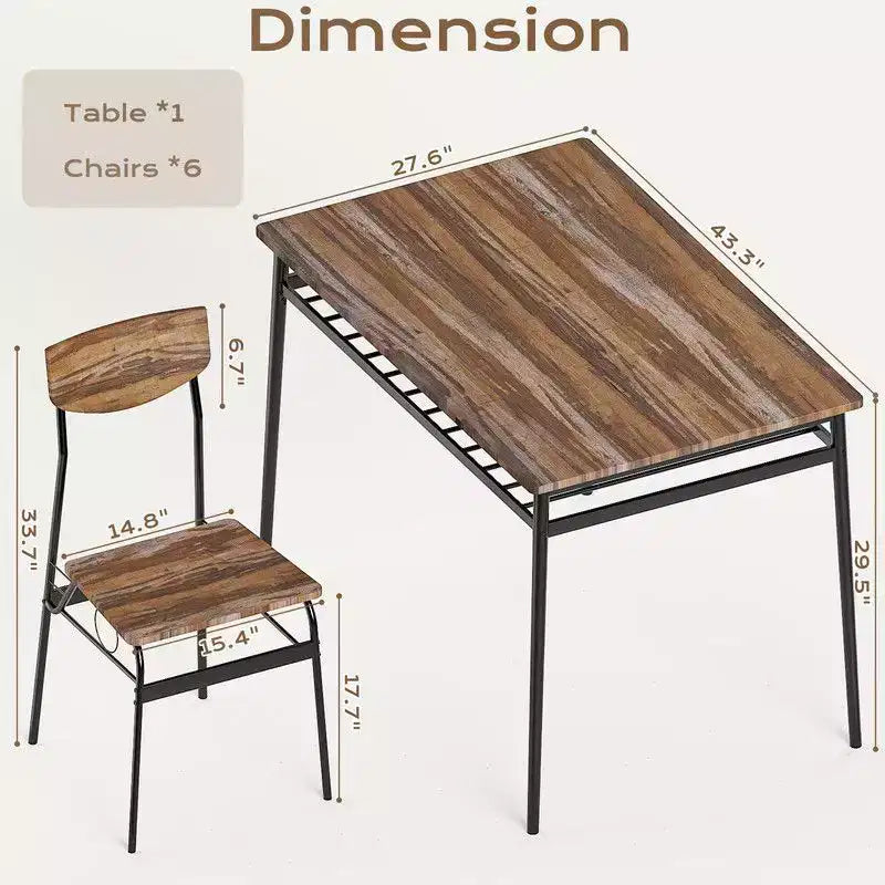Karl Home, set da pranzo di 7 pezzi per 6 persone, tavolo da cucina da 110 cm e sedie in legno con contenitore e schienale
