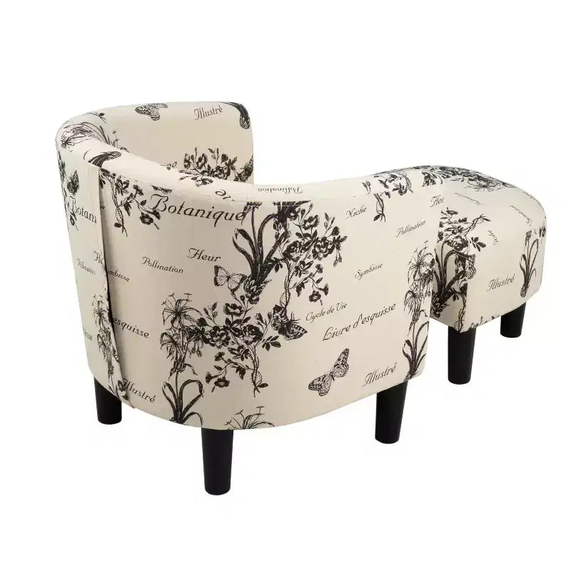 GDFStudio Everett vintage fauteuil met tonvormige rugleuning, bekleed met stof met tekstpatroon, met voetenbank