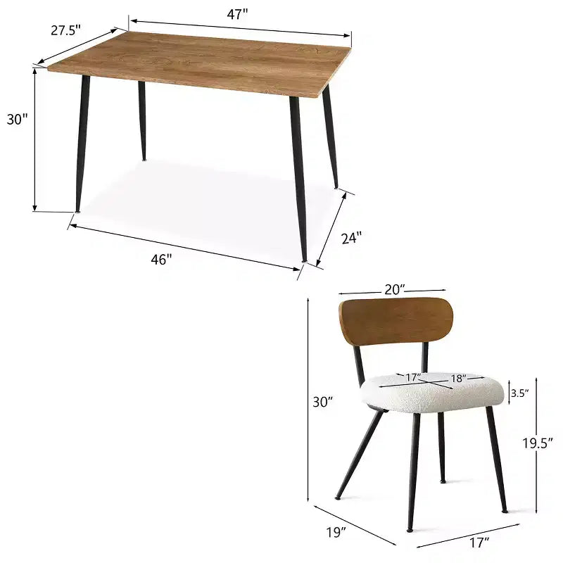 Set da Pranzo 5 Pezzi con Sedie Imbottite in Bouclé, Tavolo Compatto Effetto Legno da 119 cm e 4 Comode Sedie da Pranzo Moderne - Panipeachy