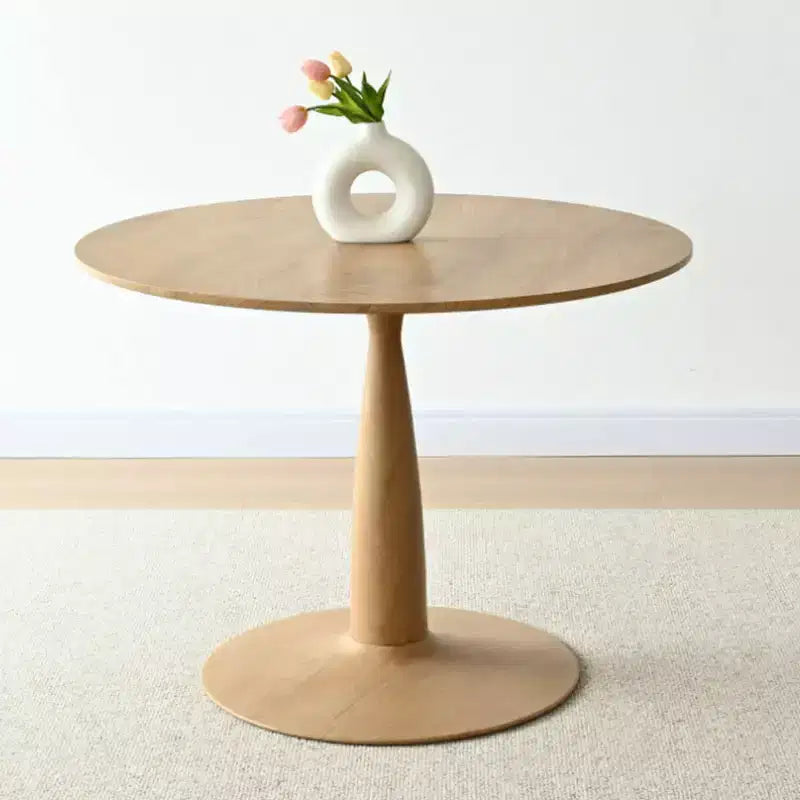 Set tavolo da pranzo rotondo per 4 persone, tavolo a piedistallo color legno naturale e sedie da pranzo imbottite con schienale in rattan, ideale per la sala da pranzo-Panipeachy