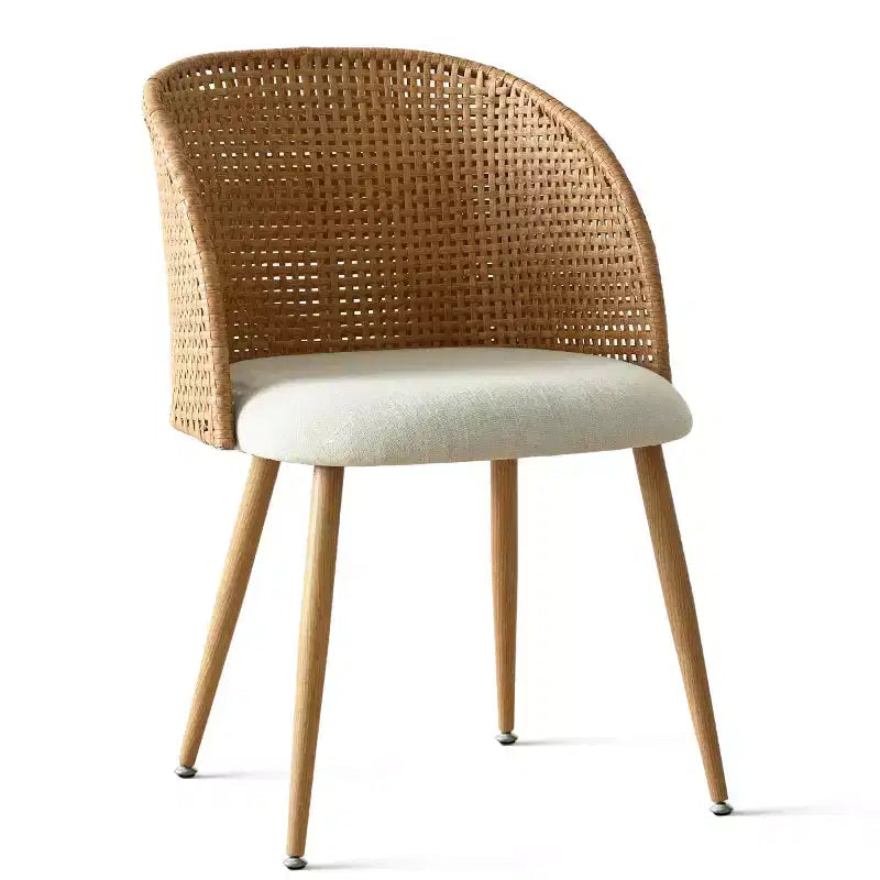 Set tavolo da pranzo rotondo per 4 persone, tavolo a piedistallo color legno naturale e sedie da pranzo imbottite con schienale in rattan, ideale per la sala da pranzo-Panipeachy