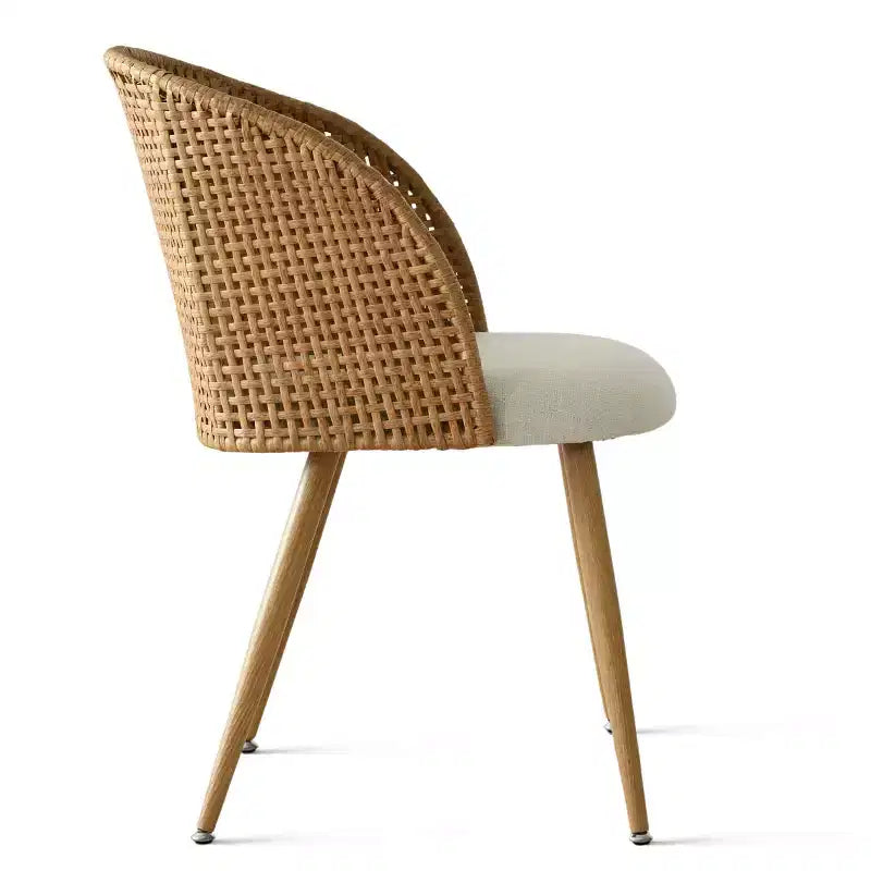 Set tavolo da pranzo rotondo per 4 persone, tavolo a piedistallo color legno naturale e sedie da pranzo imbottite con schienale in rattan, ideale per la sala da pranzo-Panipeachy