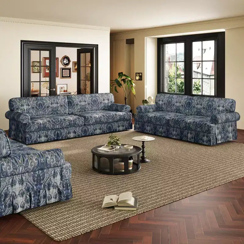 GDFStudio Belmont, set sofa u modernom stilu sredine stoljeća sa zaobljenim naslonima za ruke i plisiranom suknjom