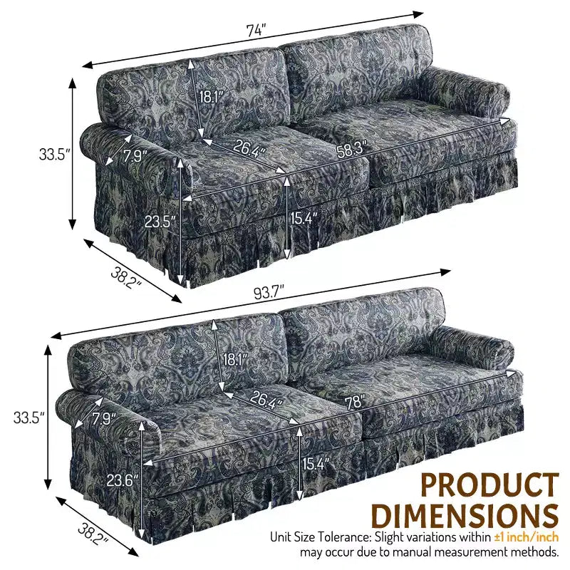 GDFStudio Belmont, set sofa u modernom stilu sredine stoljeća sa zaobljenim naslonima za ruke i plisiranom suknjom