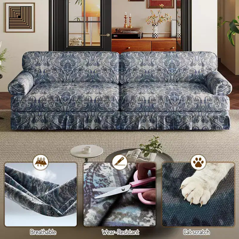 GDFStudio Belmont, set sofa u modernom stilu sredine stoljeća sa zaobljenim naslonima za ruke i plisiranom suknjom