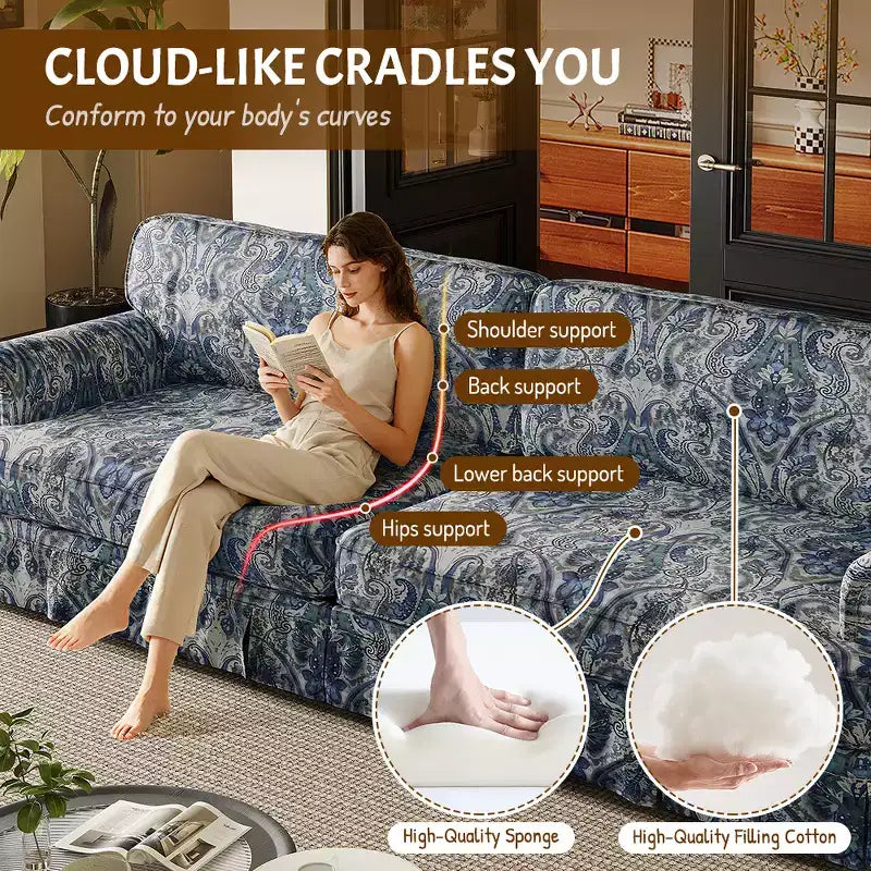 GDFStudio Belmont, set sofa u modernom stilu sredine stoljeća sa zaobljenim naslonima za ruke i plisiranom suknjom