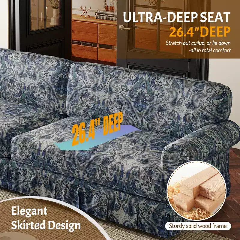GDFStudio Belmont, set sofa u modernom stilu sredine stoljeća sa zaobljenim naslonima za ruke i plisiranom suknjom