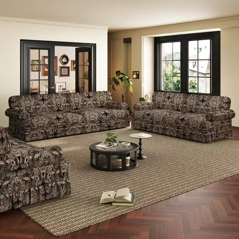 GDFStudio Belmont, set sofa u modernom stilu sredine stoljeća sa zaobljenim naslonima za ruke i plisiranom suknjom