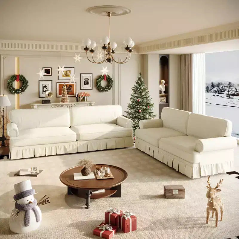 GDFStudio Belmont, set sofa u modernom stilu sredine stoljeća sa zaobljenim naslonima za ruke i plisiranom suknjom